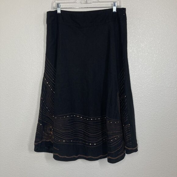 Carole Little Skirt Womens 14 Black Linen Rayon Midi Sequin Embroidered Lined - Picture 3 of 14